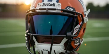Sleek 2025 football visor providing advanced glare reduction on a helmet