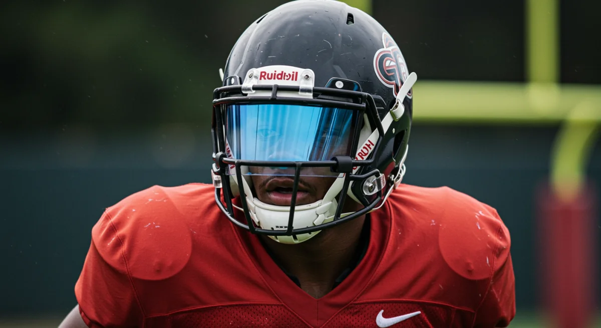 Football player demonstrating clear vision with advanced 2025 visor