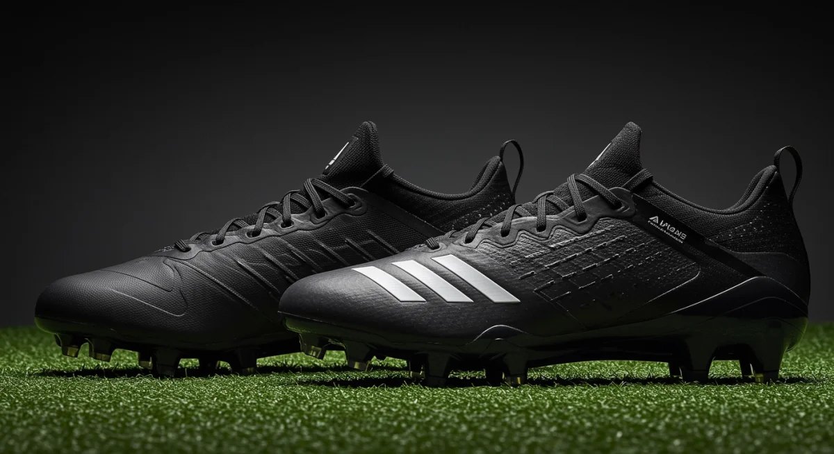 Comparison of football cleat sole plates and stud designs for different field conditions.