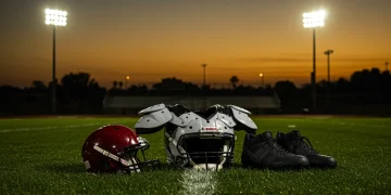 Football gear arranged on field for smart investment