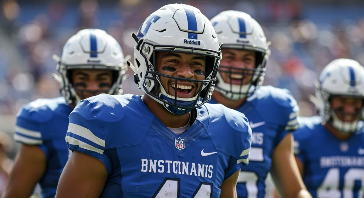 Football player celebrating a touchdown, representing unexpected team success.