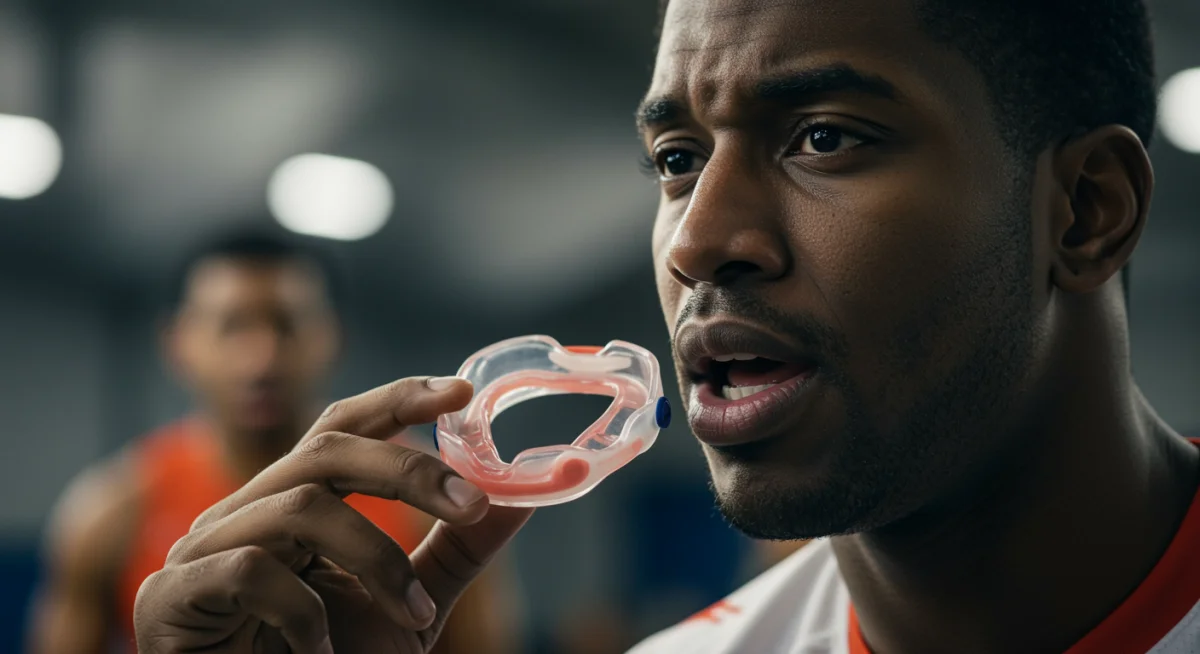 Football player communicating clearly with ergonomic mouthguard