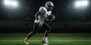 Dynamic football player in advanced gear ready for 2025 spring training.