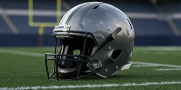 Futuristic football helmet with advanced impact reduction technology for 2025.