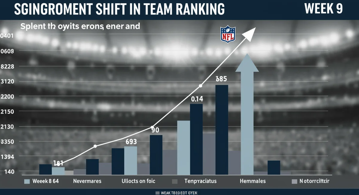 Visual representation of NFL team power ranking shifts after 2025 Week 9 games, showing upward and downward movements.