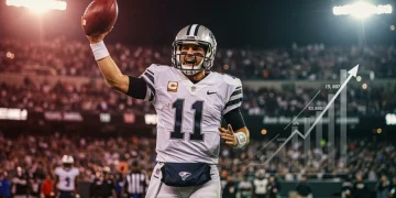 NFL quarterback celebrating touchdown, symbolizing increased player value