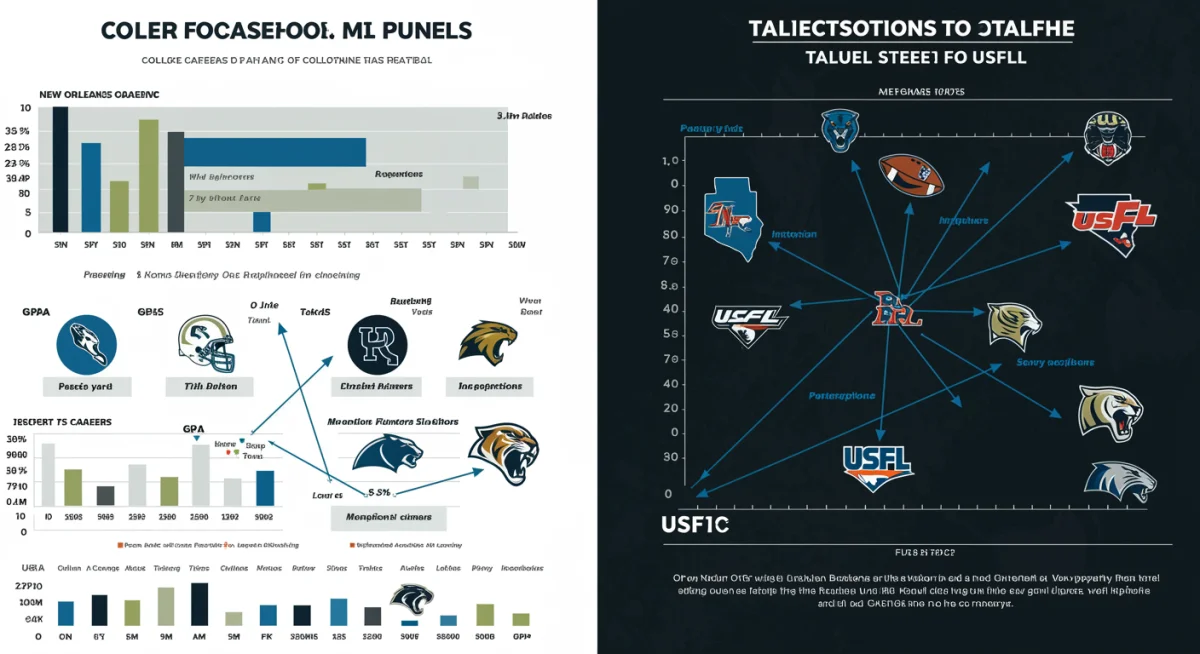 College player statistics and USFL projection graphic