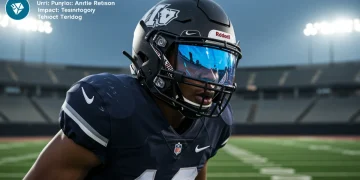 Football player with advanced anti-fog and impact-resistant visor