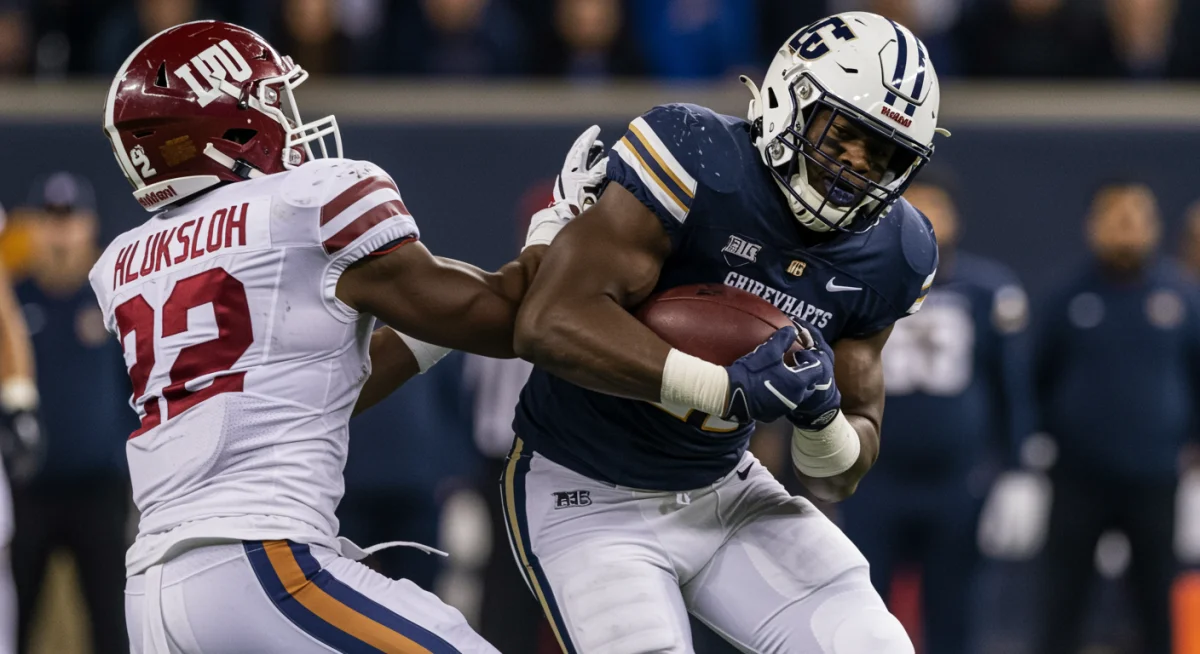 Defensive end sacking quarterback, showcasing elite defensive talent.