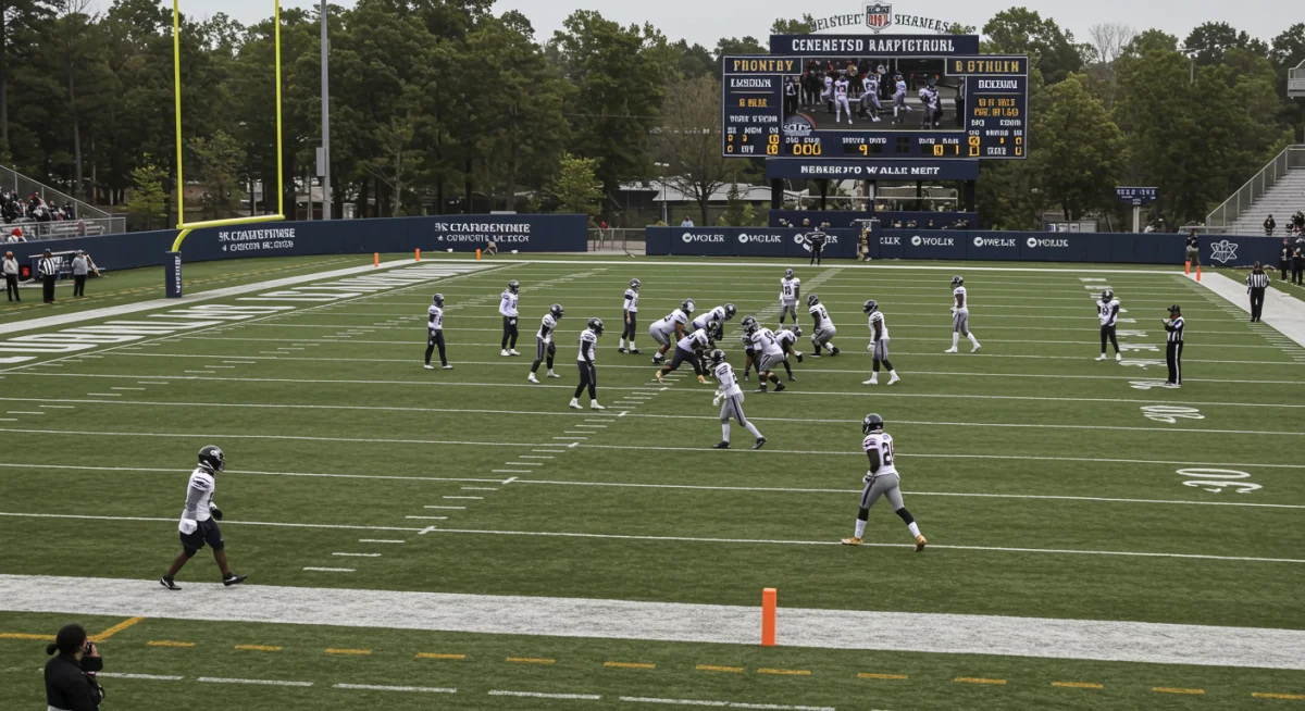 High-stakes NFL game in progress, players battling on the field